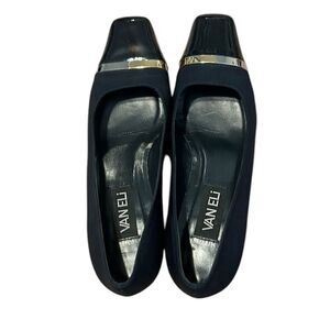 Vaneli Black Heels with Metallic Trim